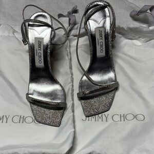 Jimmy Choo Silver Glitter Strappy Heels